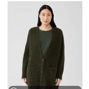Eileen Fisher Mohair Plush Melange V-neck Cardigan In Green